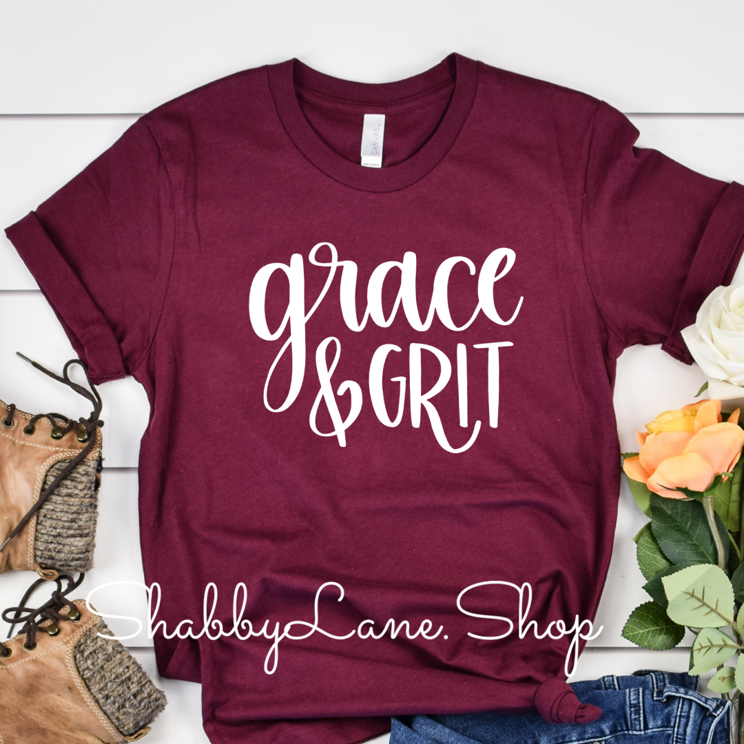 Grace and Grit t-shirt - Maroon tee Shabby Lane