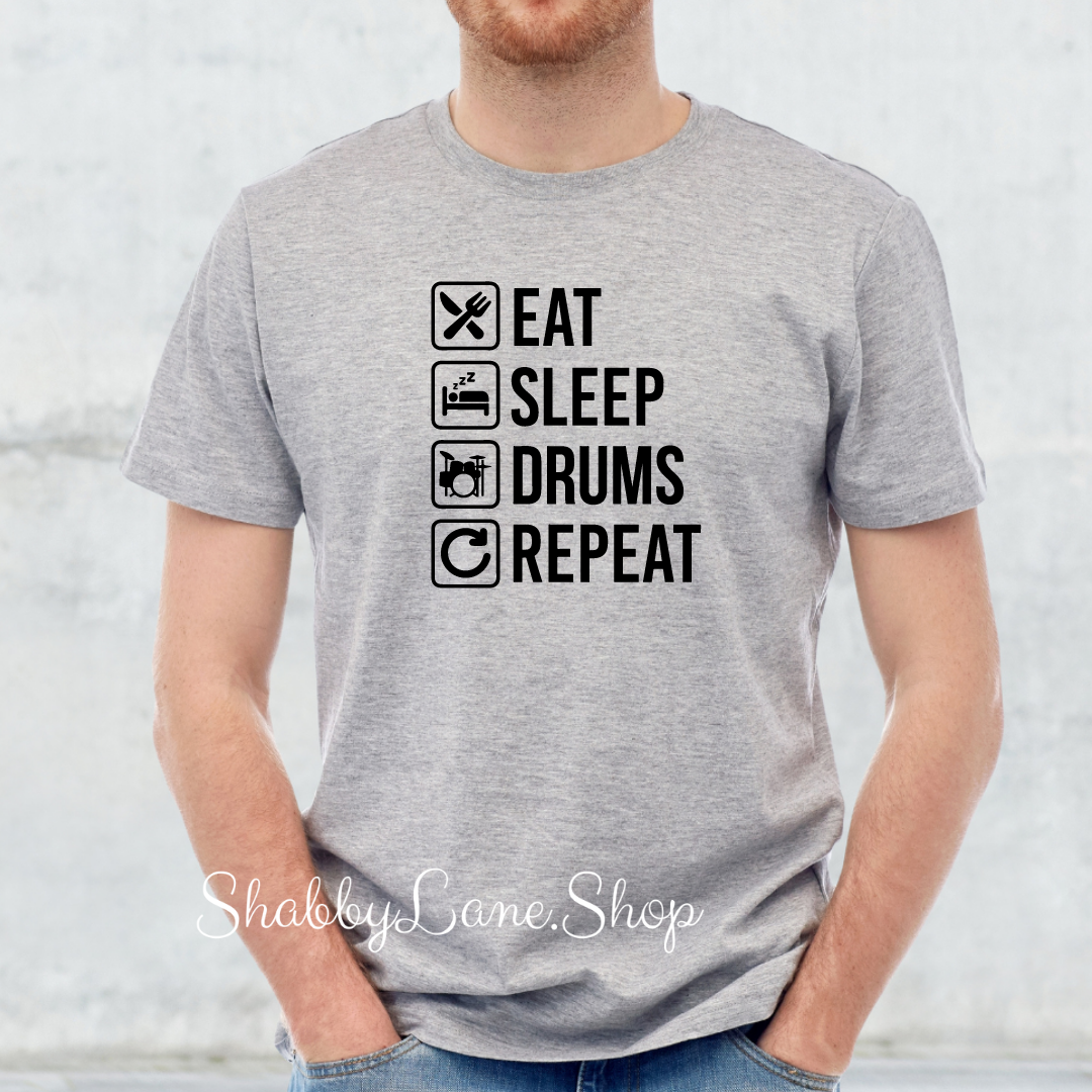 Eat Sleep drums repeat - Gray T-shirt tee Shabby Lane