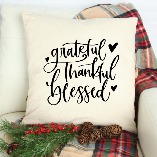 Grateful Thankful Blessed pillow - white pillow Shabby Lane