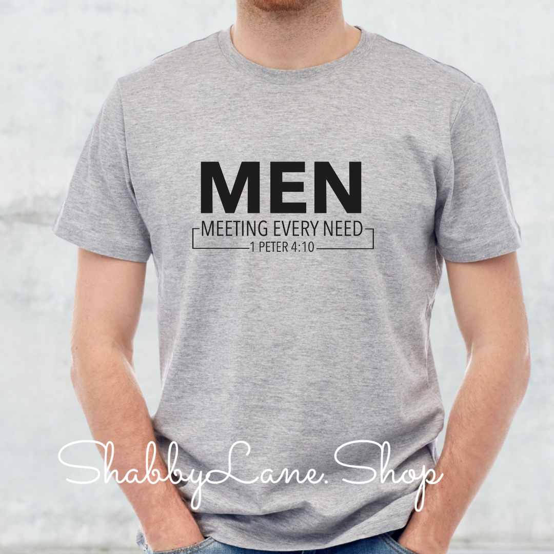 MEN. Christian meeting every need - Gray tee Shabby Lane