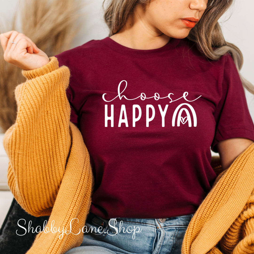 Choose Happy rainbow - Maroon T-shirt tee Shabby Lane