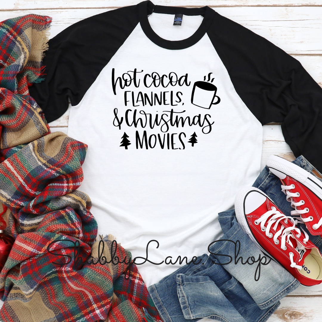 Hot cocoa flannels Christmas movies -black sleeves tee Shabby Lane