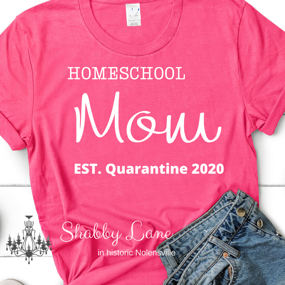 Homeschool Mom quarantine 2020- pink Heather tee Shabby Lane