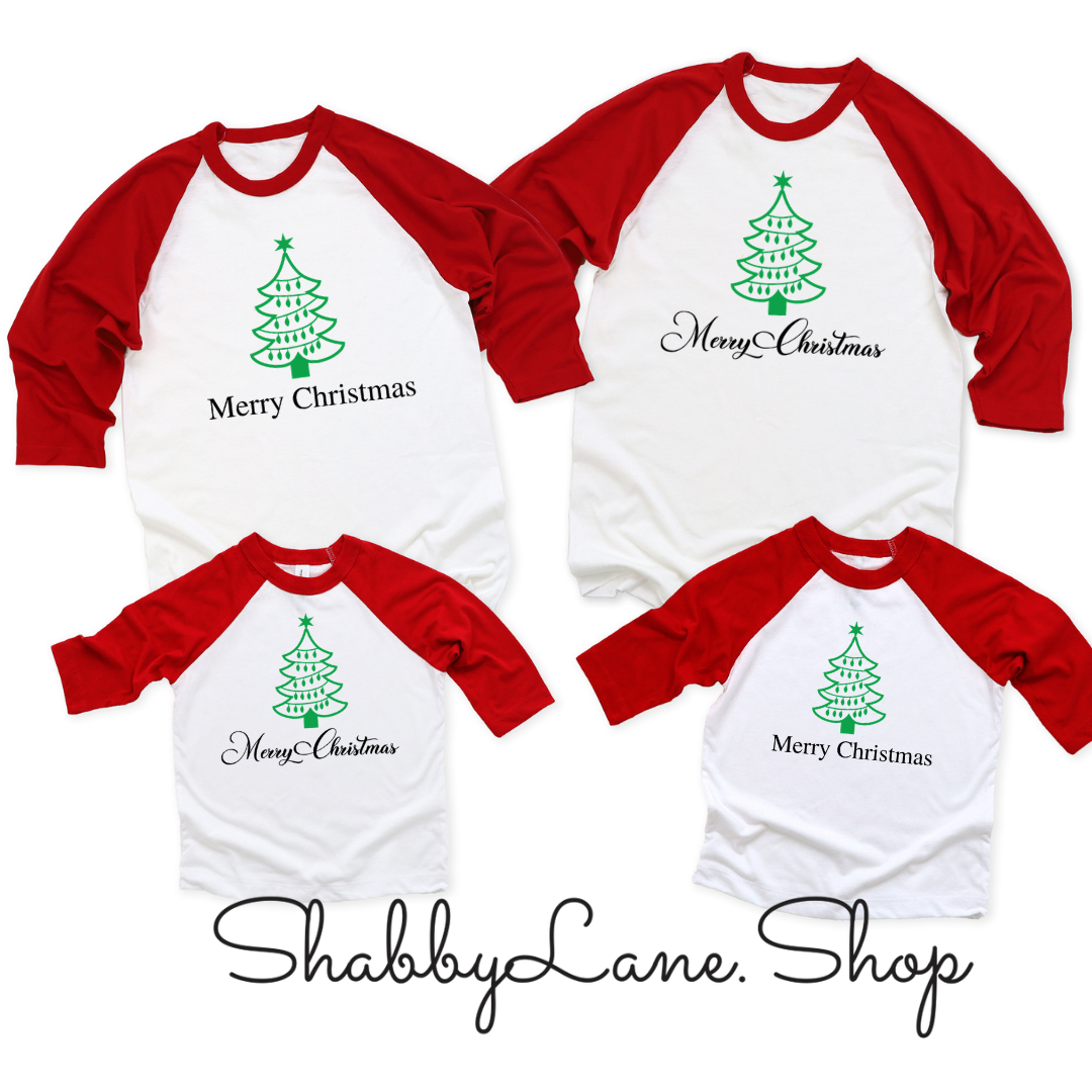 Christmas tree Merry Christmas -unisex red sleeves tee Shabby Lane