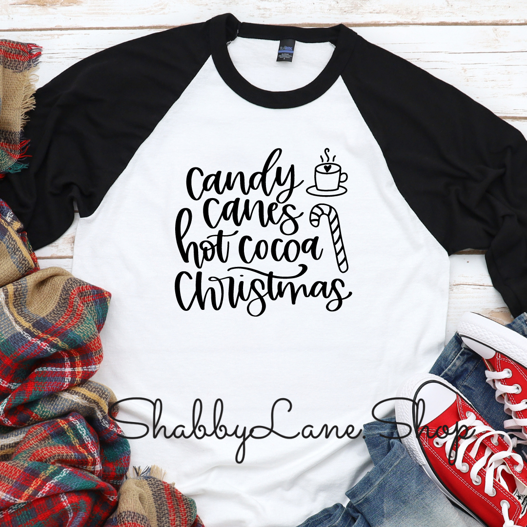 Candy Canes Hot Cocoa Christmas- black sleeves tee Shabby Lane