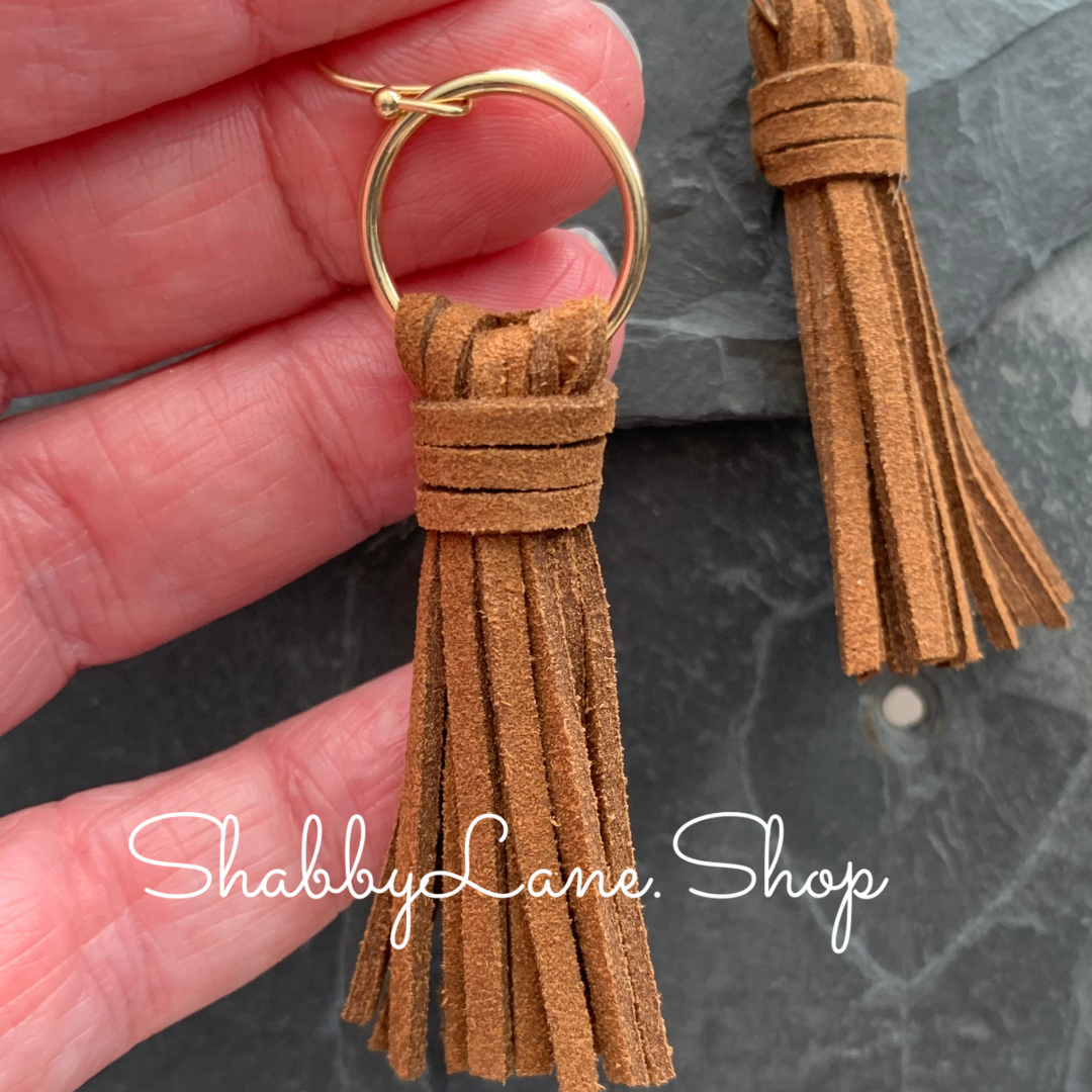 Leather tassel earrings - Brown Earrings Shabby Lane