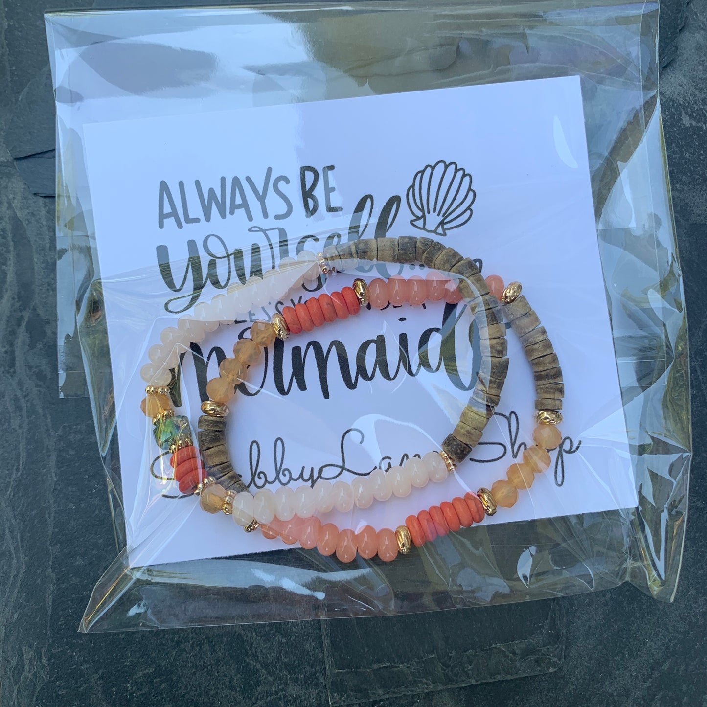 Beaded coral bracelet duo - Mermaid Shabby Lane