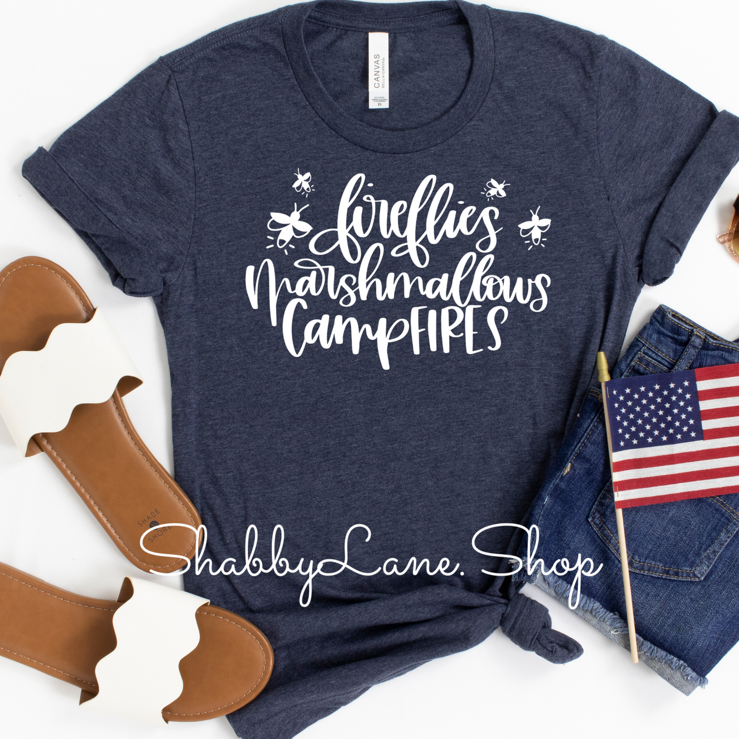 Fireflies and Marshmallows- Heather Navy tee Shabby Lane