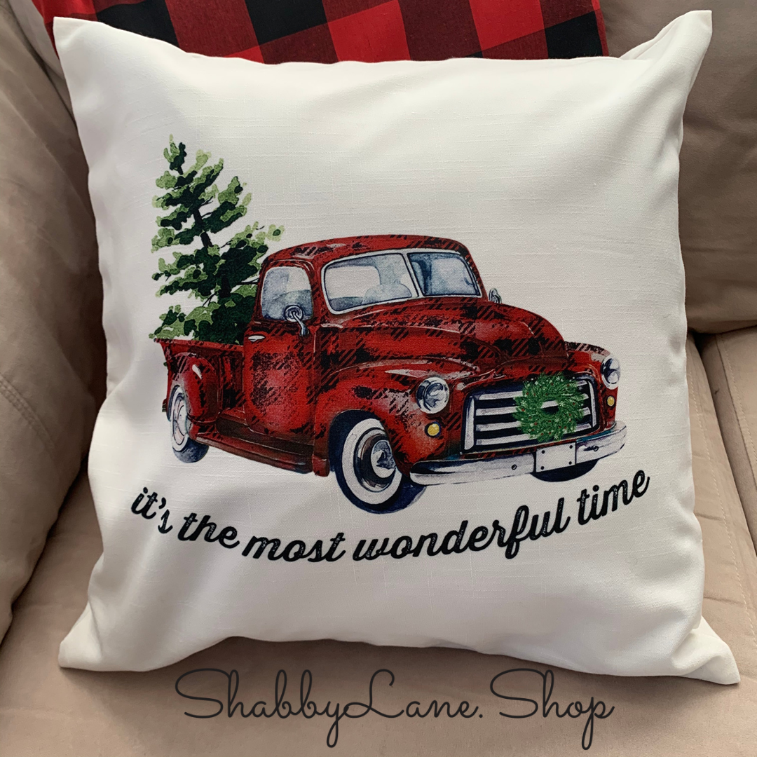 Red Plaid truck - the most wonderful time pillow! Shabby Lane