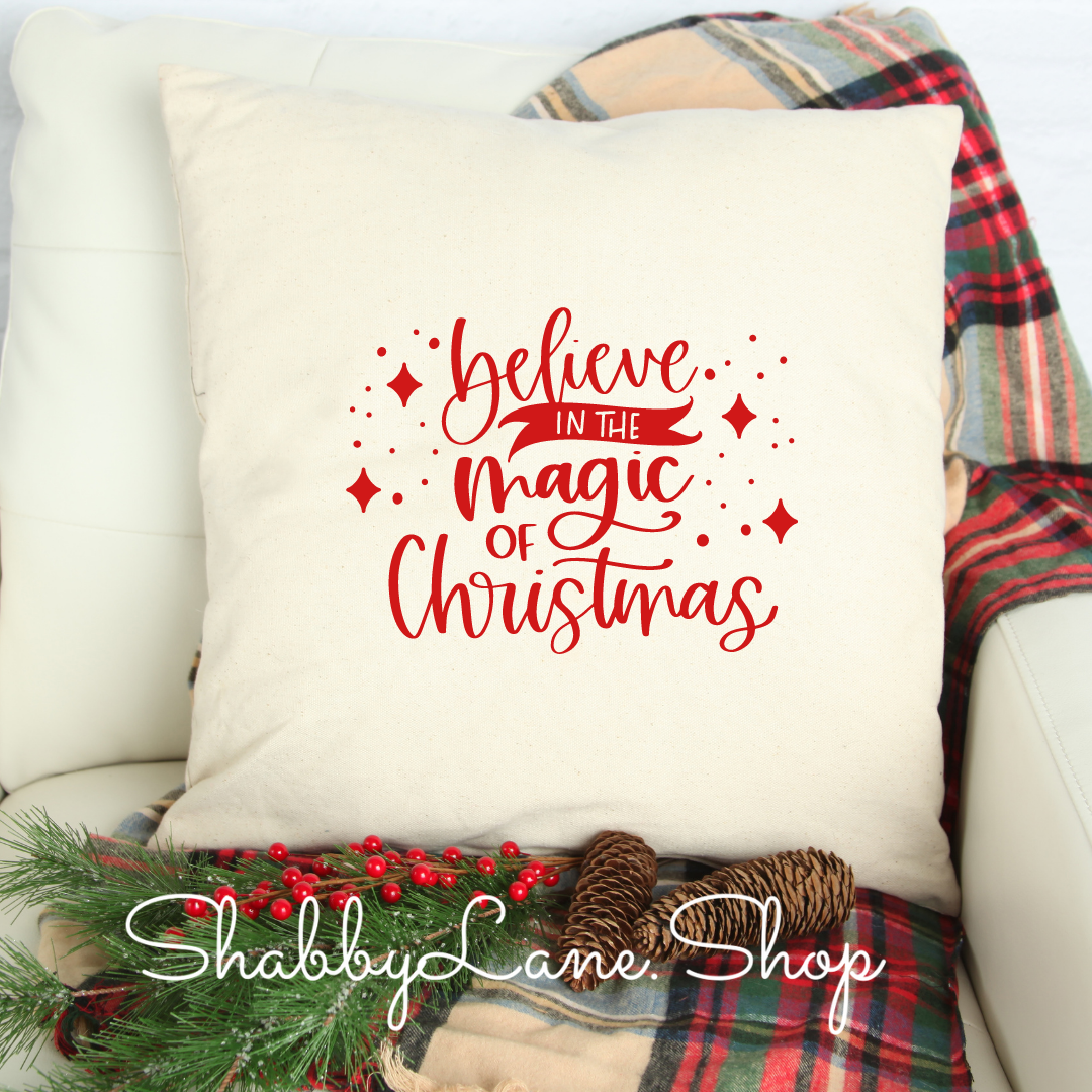Believe in the magic of Christmas red - white pillow Shabby Lane