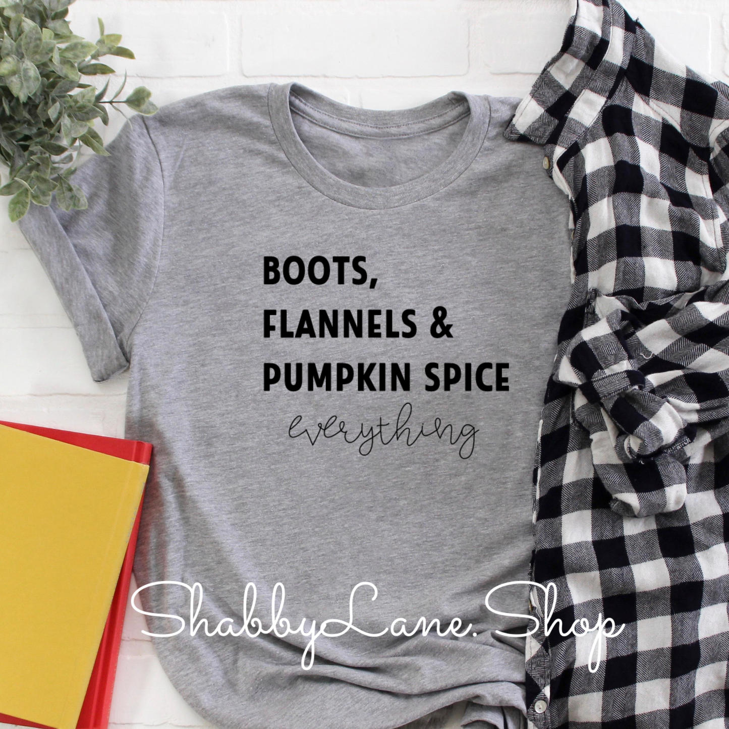 Boots Flannel and Pumpkin Spice - Gray tee Shabby Lane