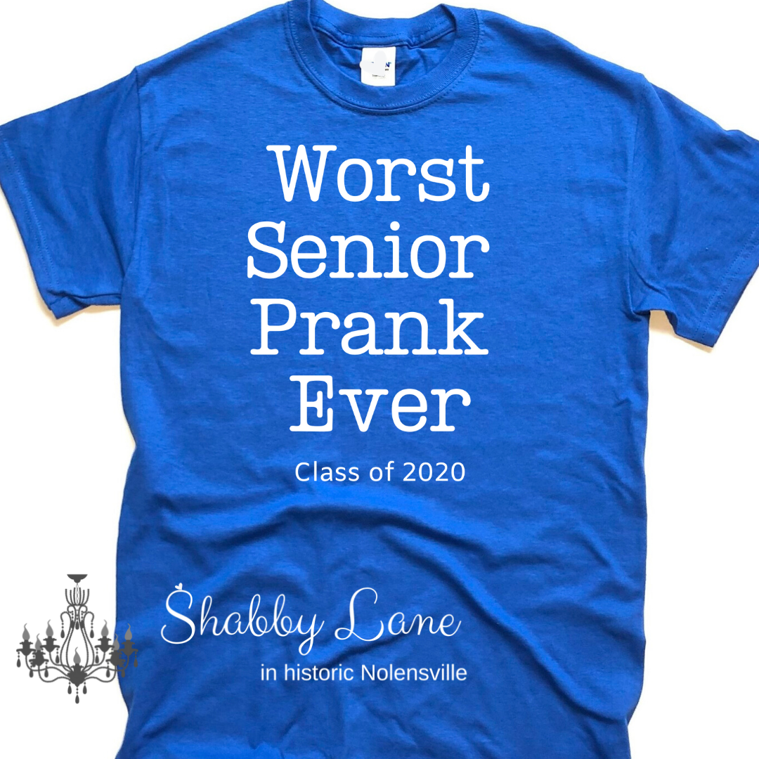 Senior Prank 2020 tee Royal Blue tee Shabby Lane