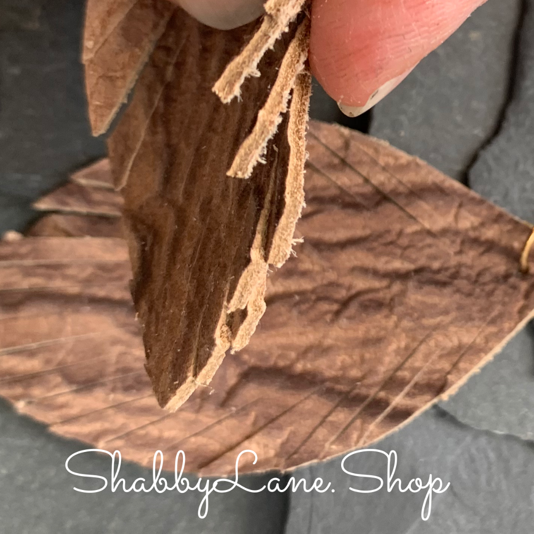 Crumpled leather fringe earrings - brown Shabby Lane