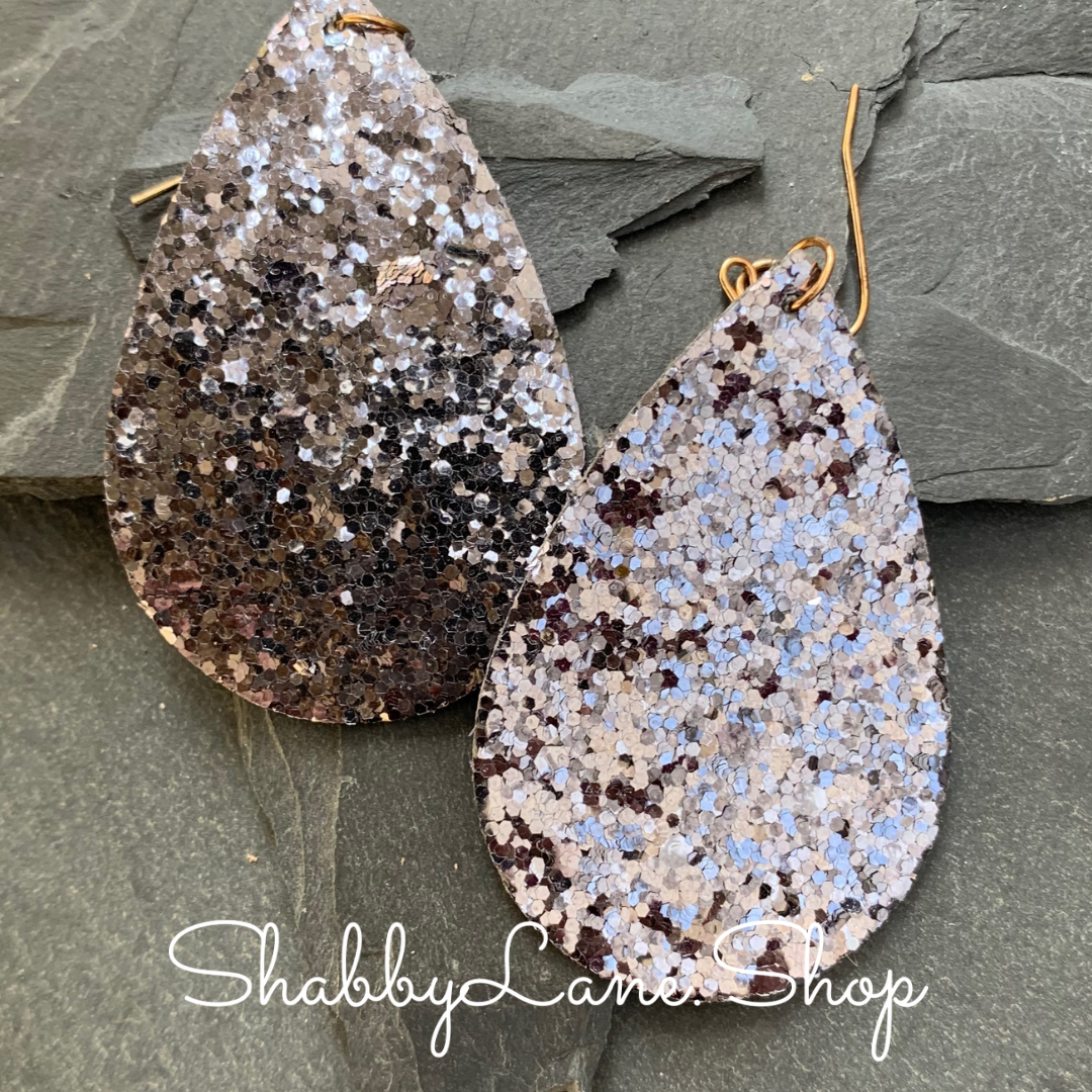 Holiday earrings - dark silver glitter tear drop Shabby Lane