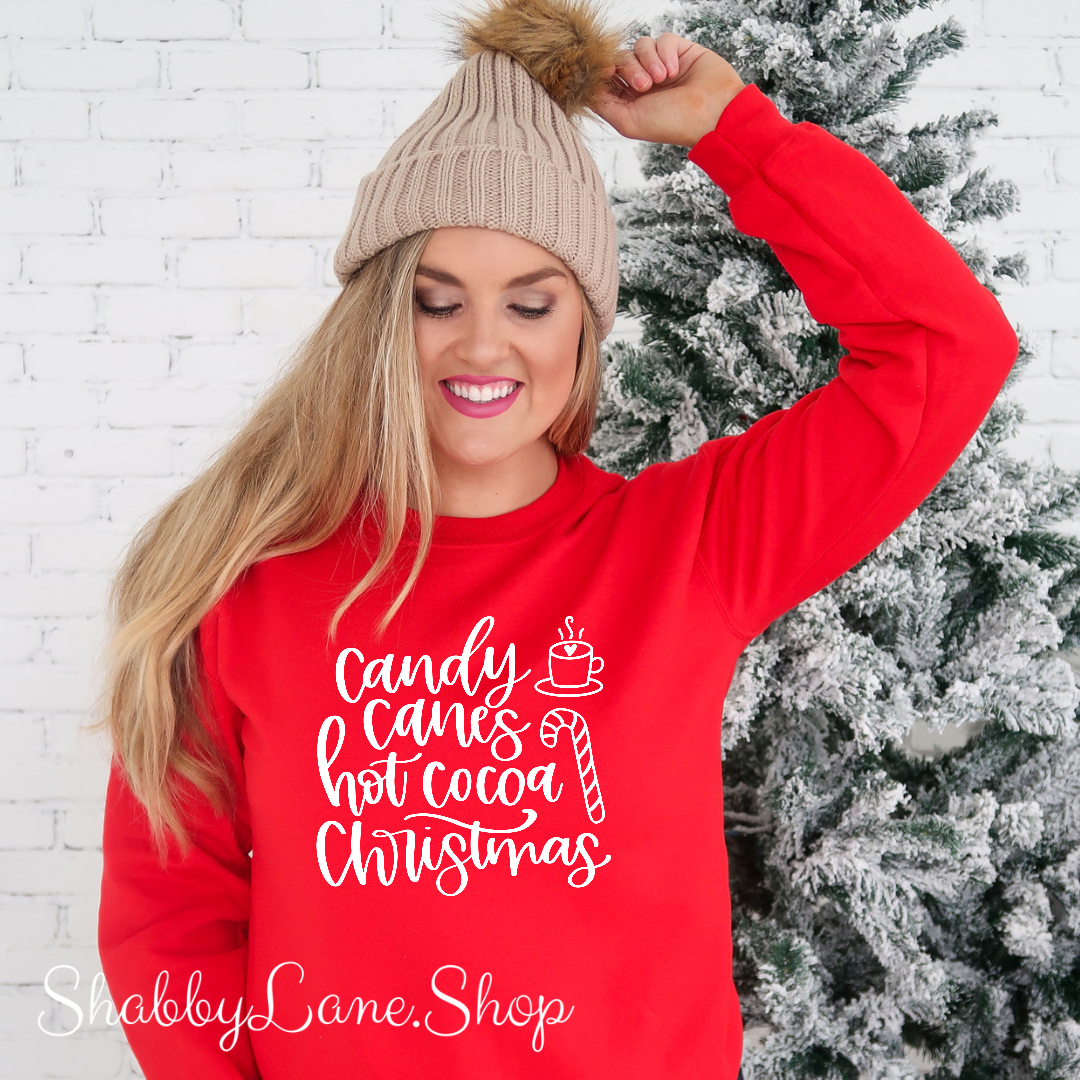 Candy Cane Hot Cocoa Christmas- sweatshirt- red tee Shabby Lane