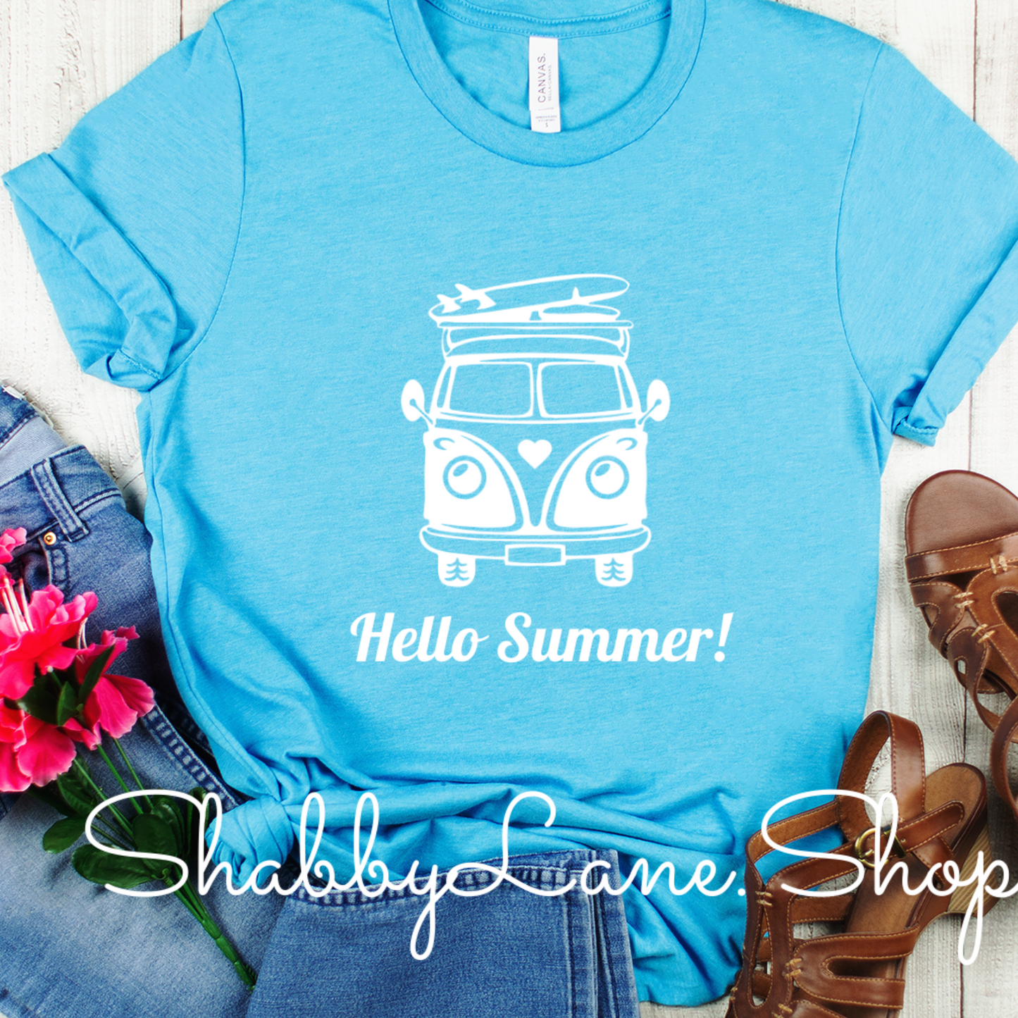 Hello Summer! VW Van - Aqua tee Shabby Lane