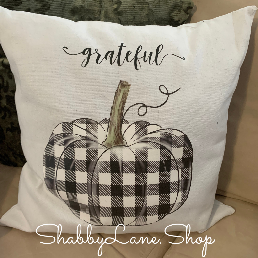Grateful buffalo plaid pumpkin - white pillow Shabby Lane