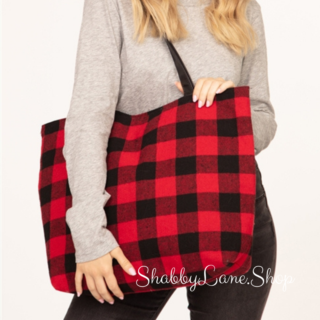 Sweet buffalo plaid tote - red Shabby Lane