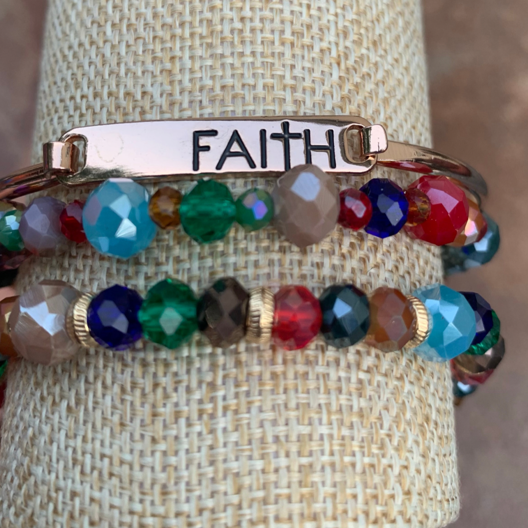 Faith bracelet - Rose Gold with black roundel bead trio Metal Shabby Lane