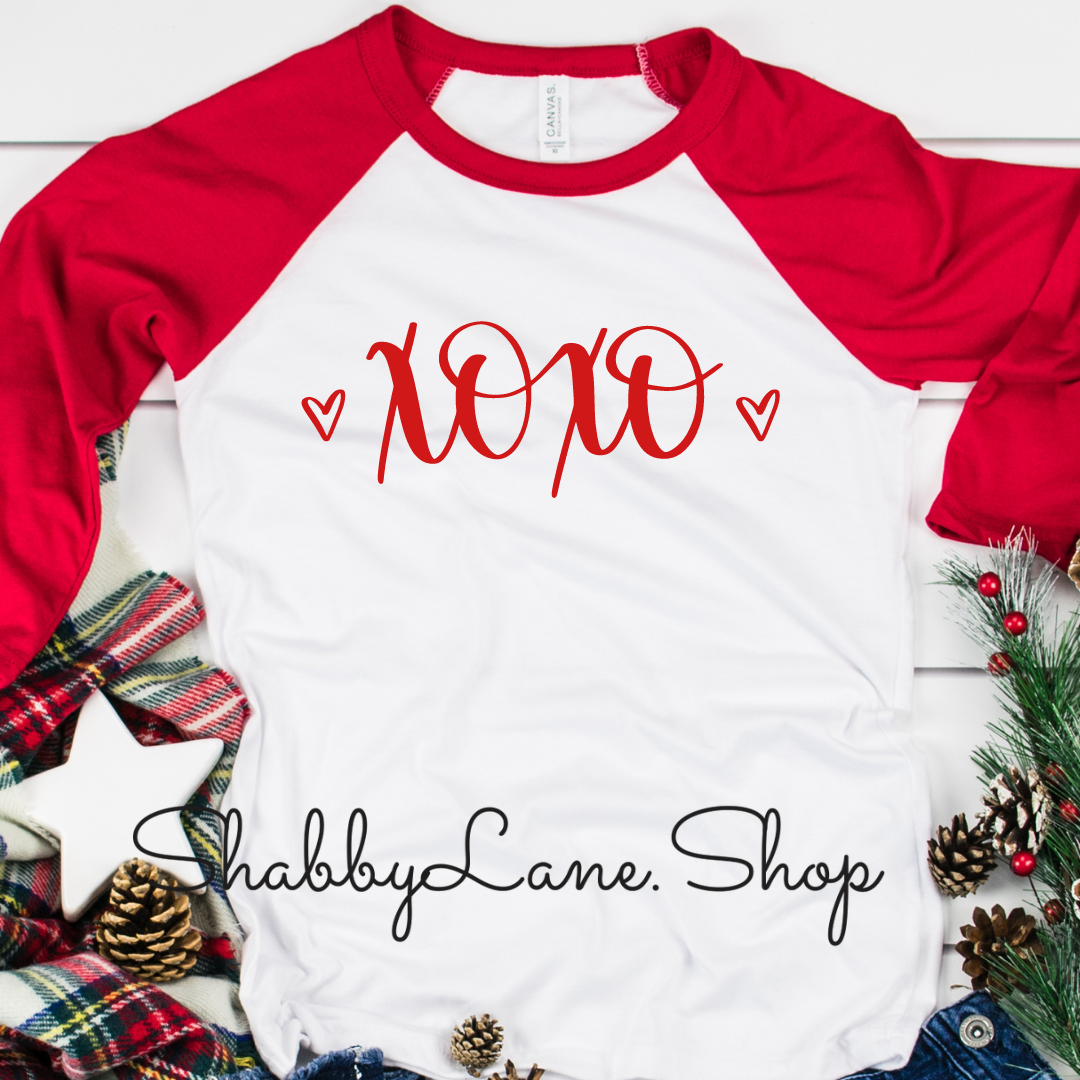 Hugs and Kisses - red raglan tee Shabby Lane