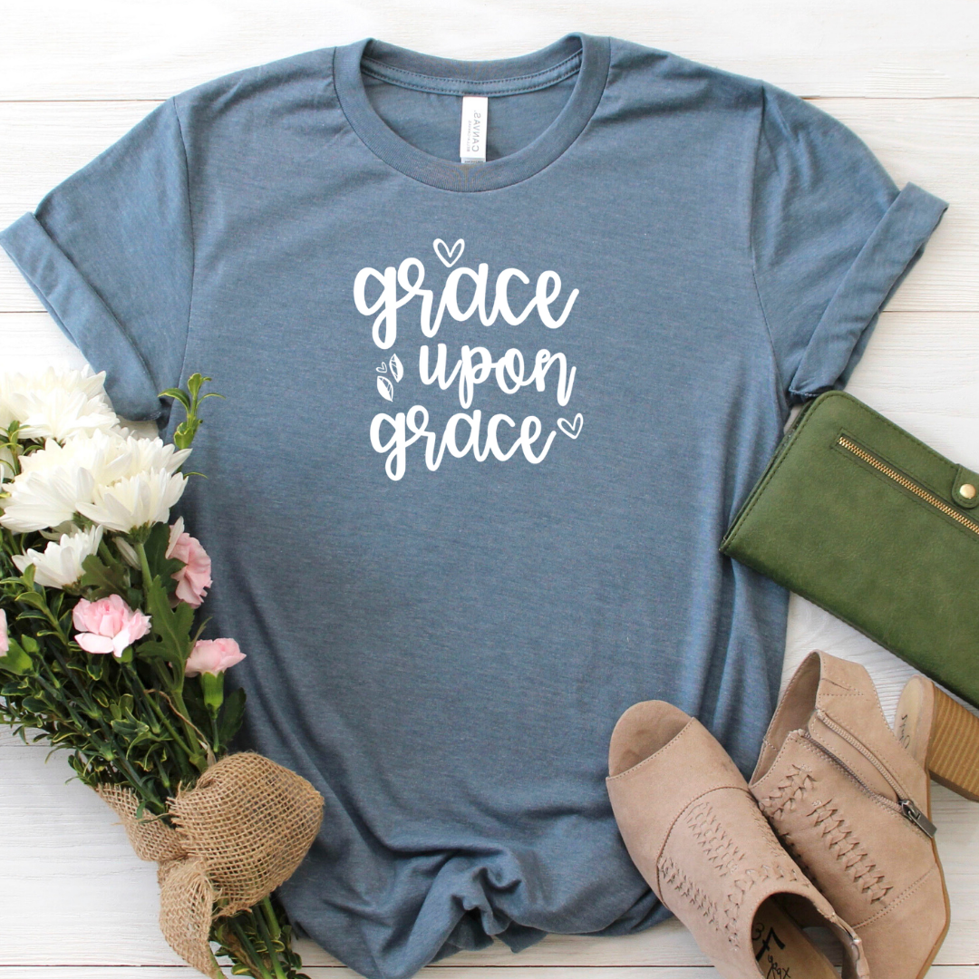 Grace upon Grace - slate blue tee Shabby Lane