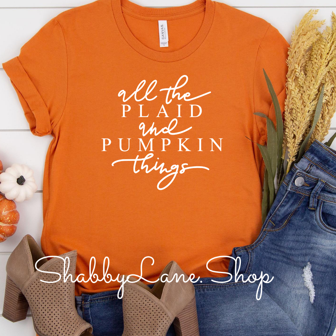 All the plaid and pumpkin things! Orange tee Shabby Lane