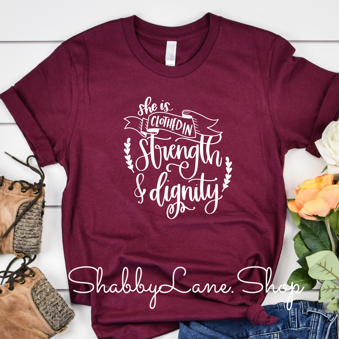 She is clothed in Dignity - Maroon tee Shabby Lane