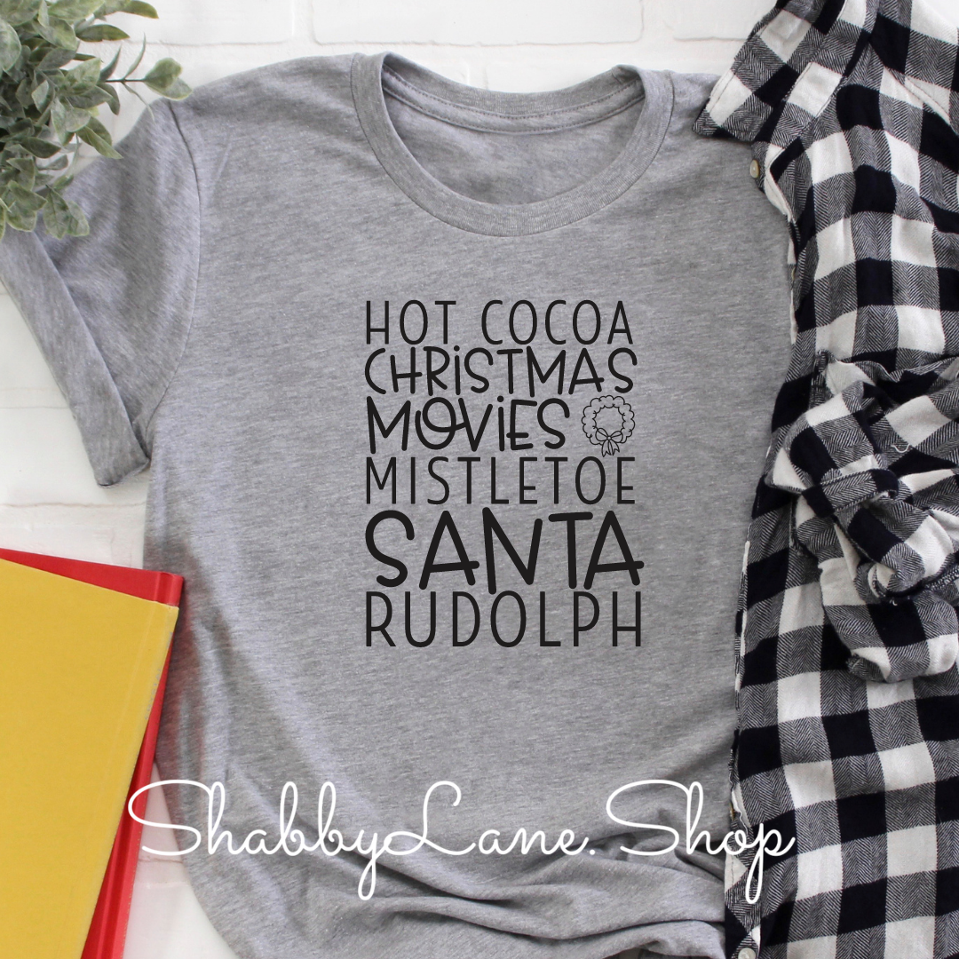 Hot Cocoa. Christmas movies - Gray tee Shabby Lane