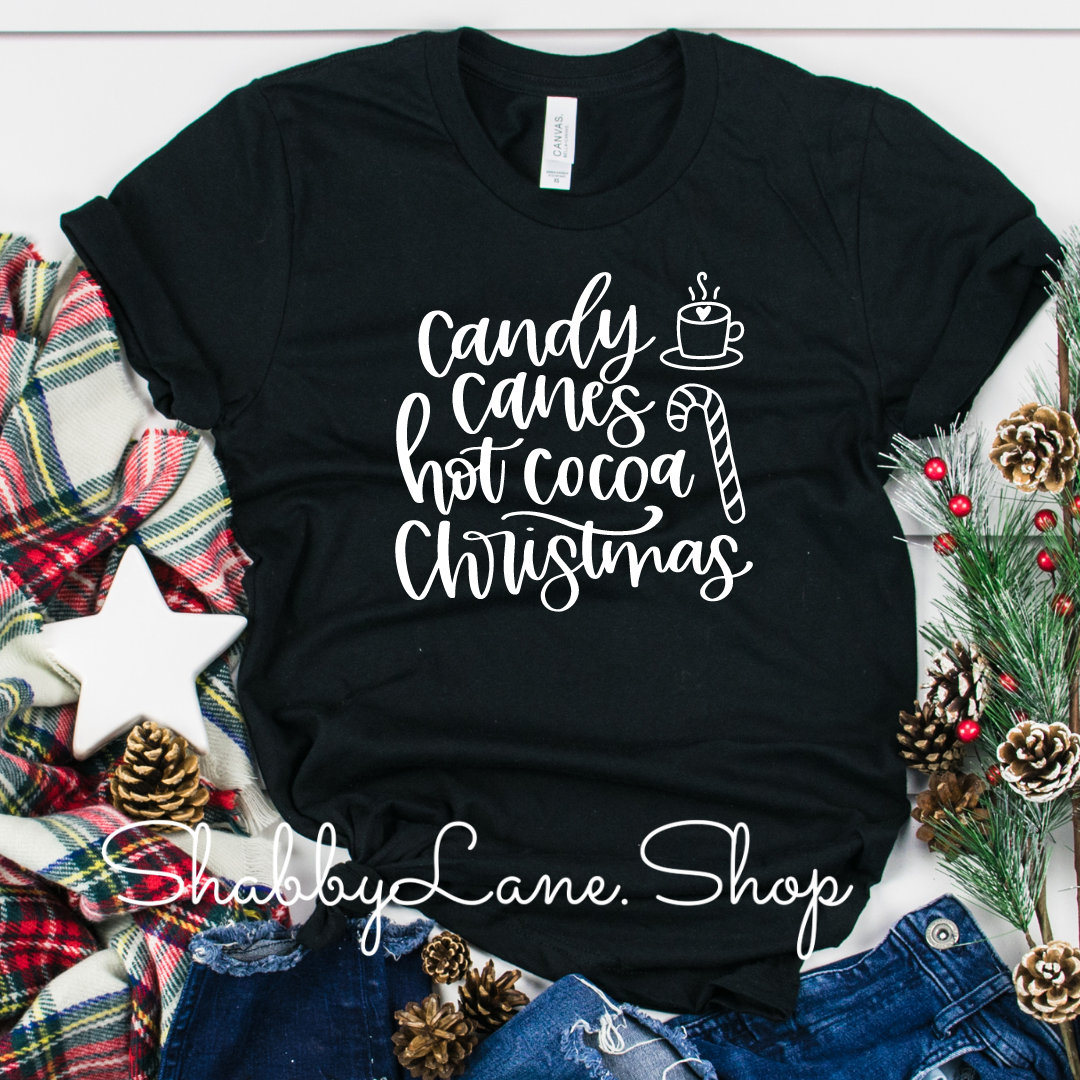 Candy Canes Hot Cocoa Christmas- Black tee Shabby Lane