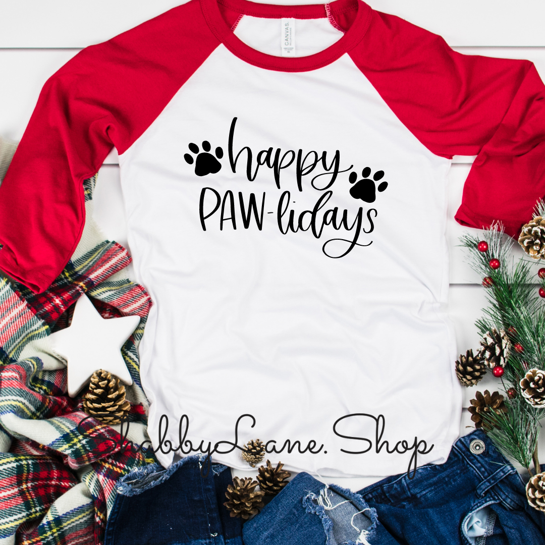 Happy Paw-Lidays red sleeves tee Shabby Lane
