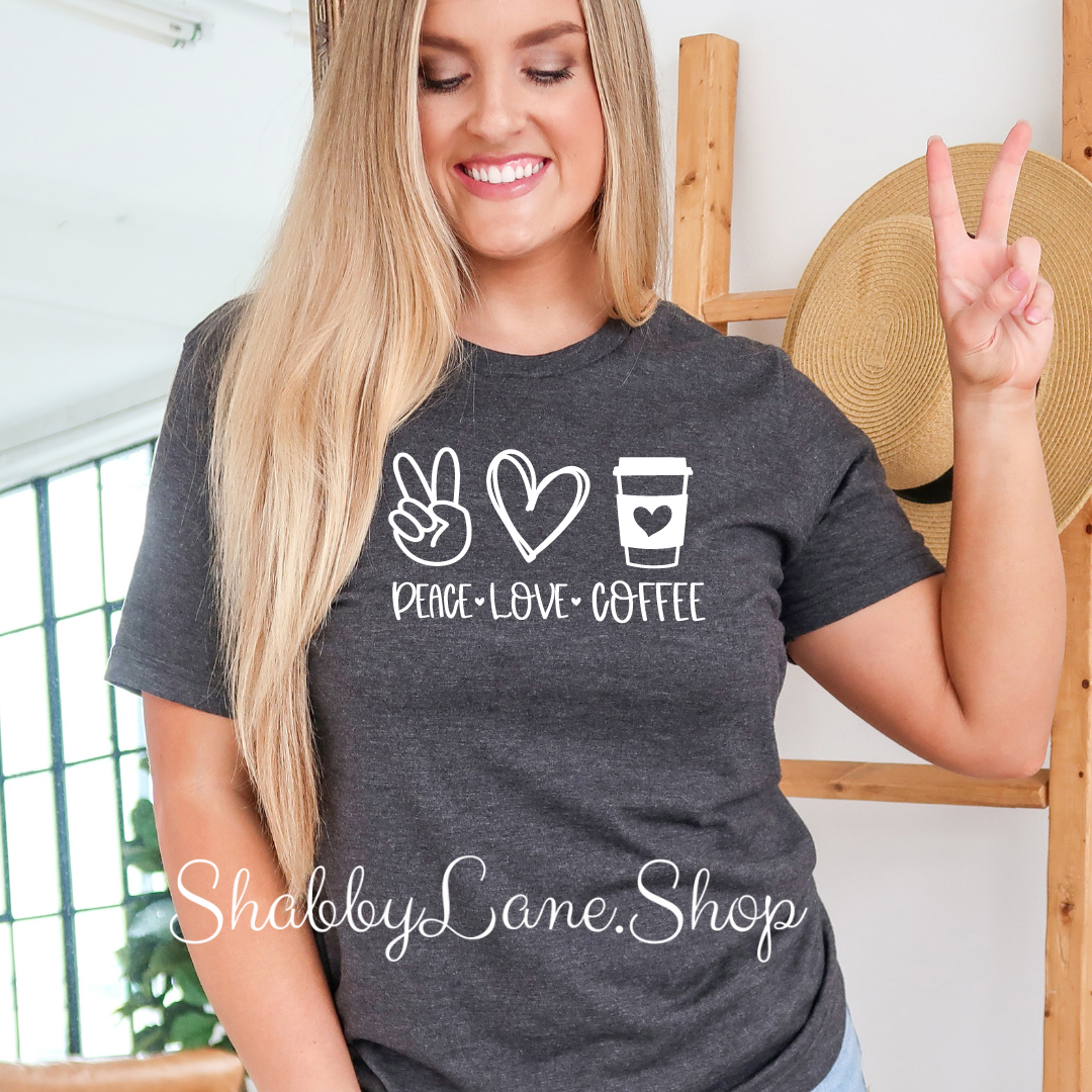Peace Love and Coffee T-shirt - Dk gray tee Shabby Lane