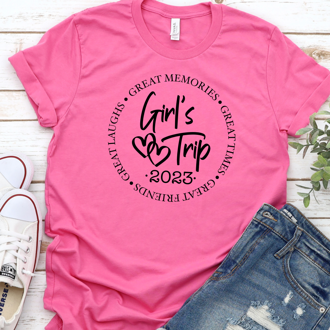 Girl’s Trip - Pink T-shirt black vinyl tee Shabby Lane