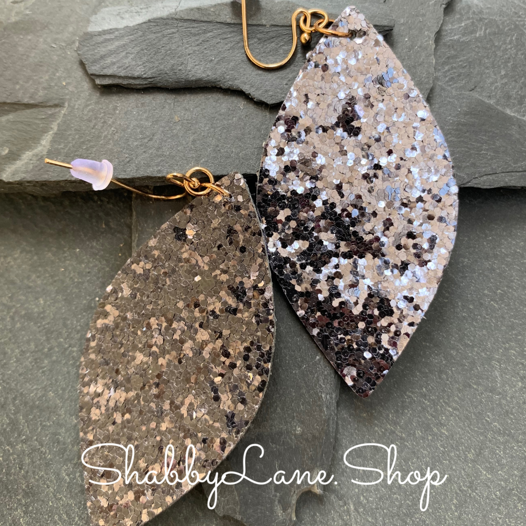 Holiday earrings - dark silver glitter marquis Shabby Lane