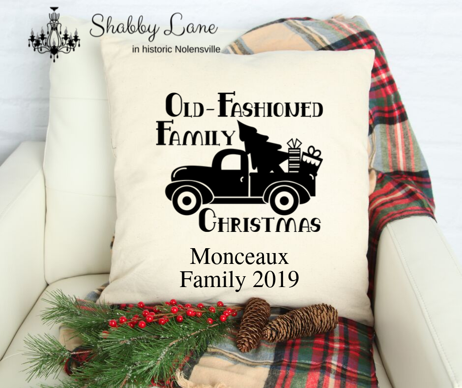 Old Fashion family Christmas personalized Canvas pillow Shabby Lane