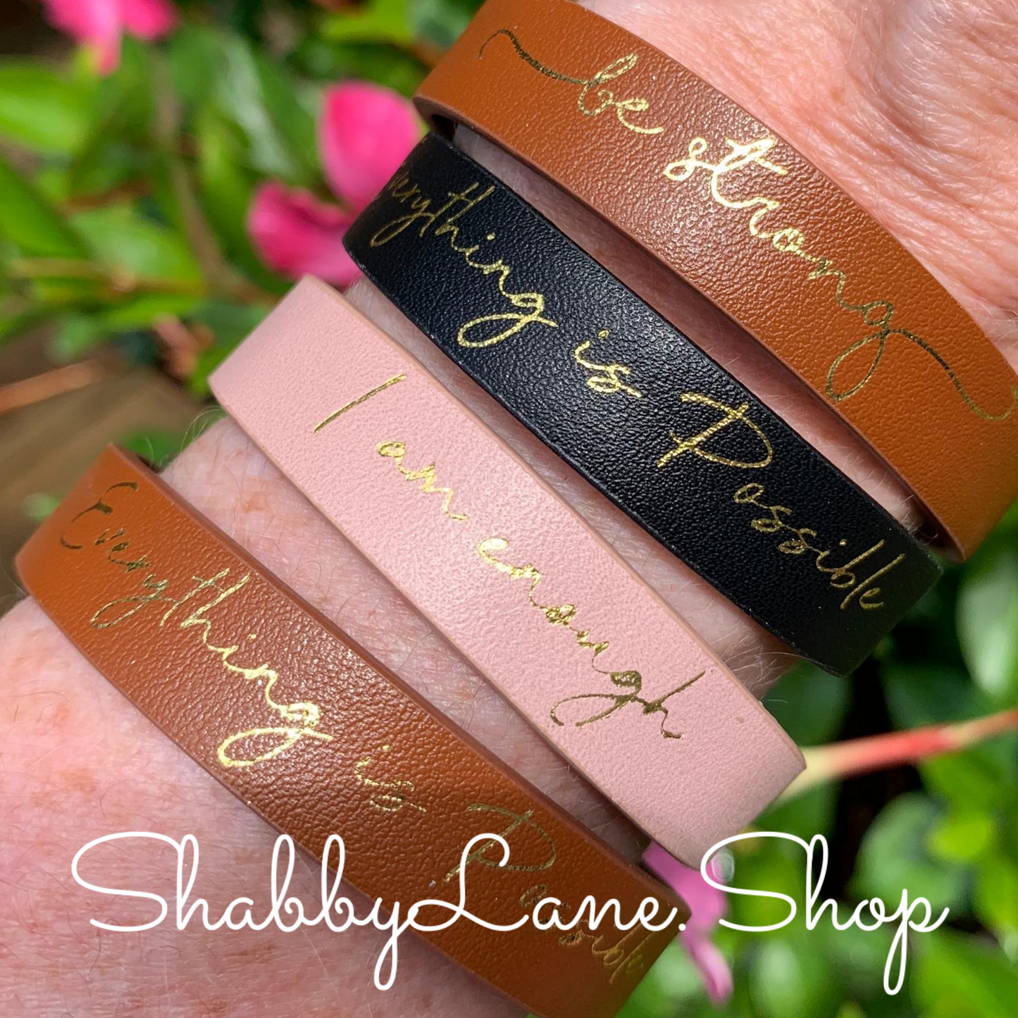Be Strong bracelet - brown Faux leather Shabby Lane