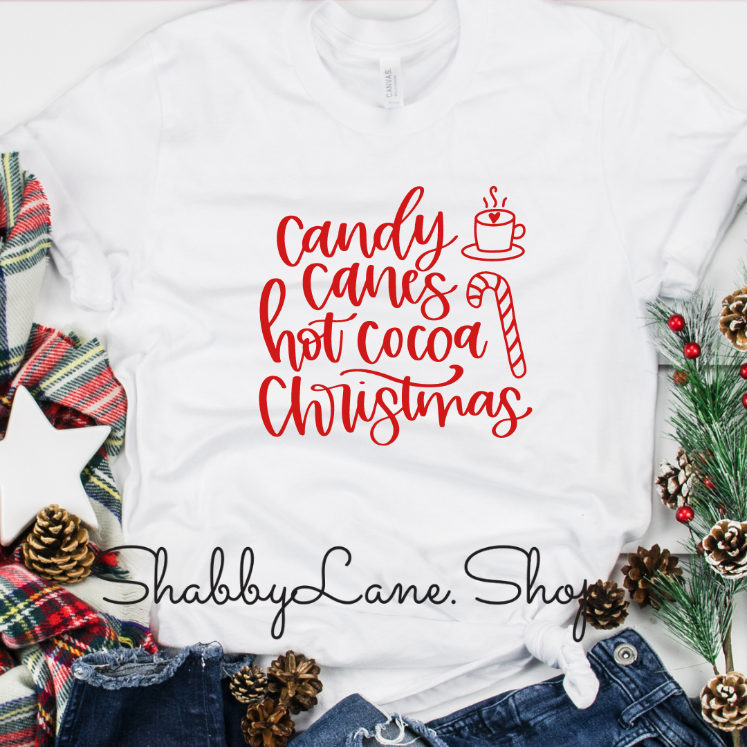 Candy canes hot cocoa Christmas - white tee Shabby Lane
