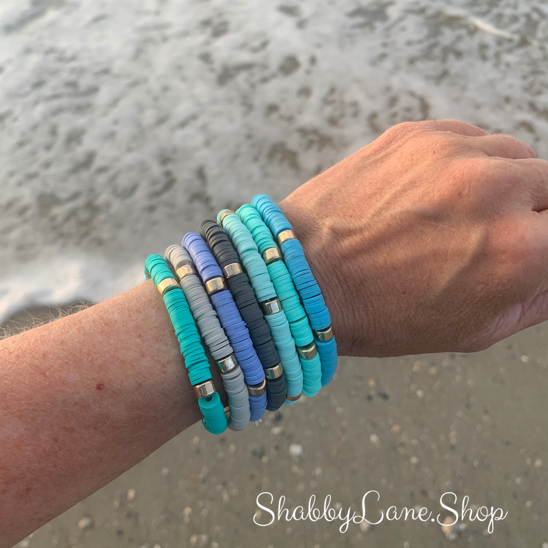 Gorgeous Leather disc stacked bracelet - blues Faux leather Shabby Lane