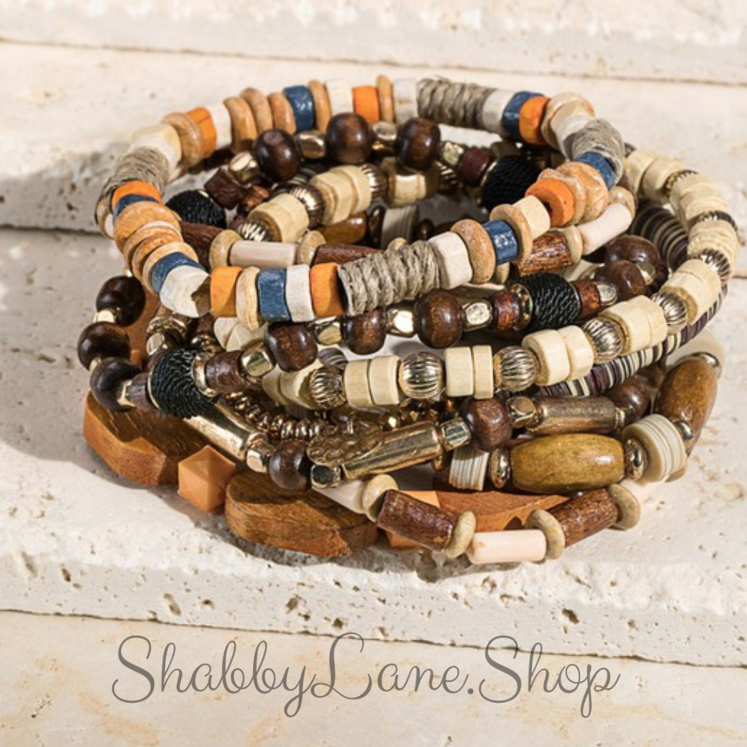 Gorgeous neutral tones mix bead stacked bracelet Faux leather Shabby Lane
