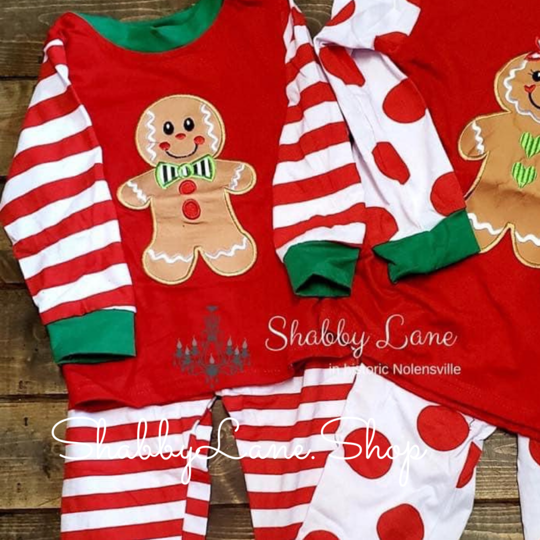 Christmas pajamas - gingerbread boy - stripes Shabby Lane