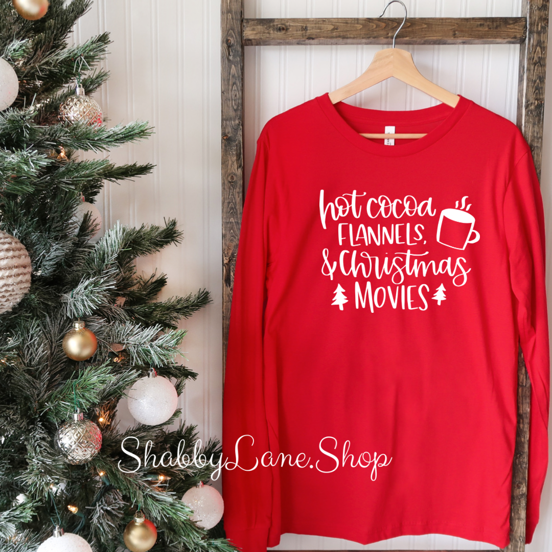 Hot cocoa flannels Christmas movies - red long sleeve tee Shabby Lane