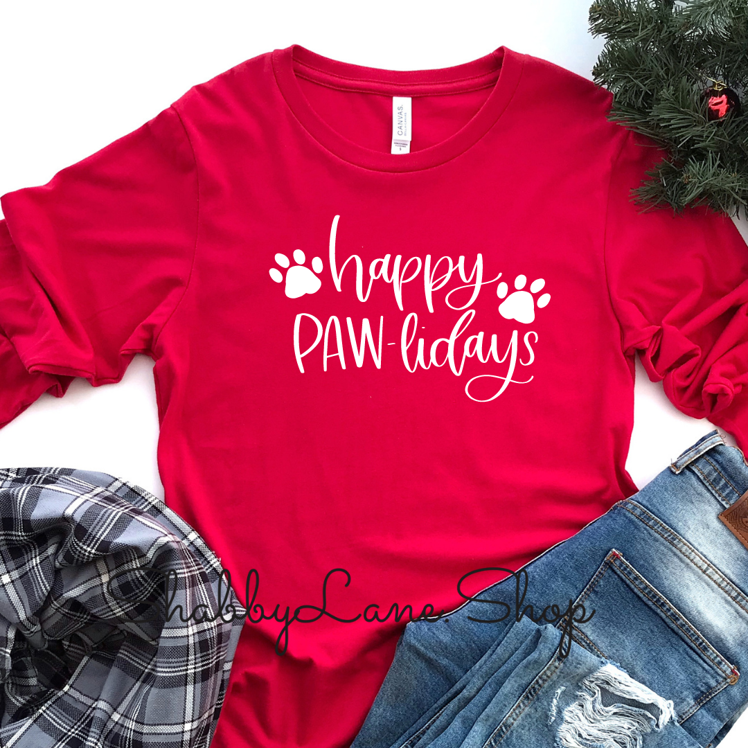 Happy Pawlidays - red long sleeve tee Shabby Lane