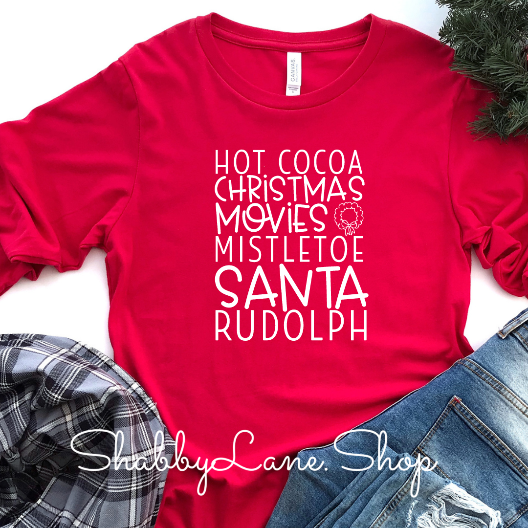 Hot cocoa Christmas movies - red long sleeve tee Shabby Lane