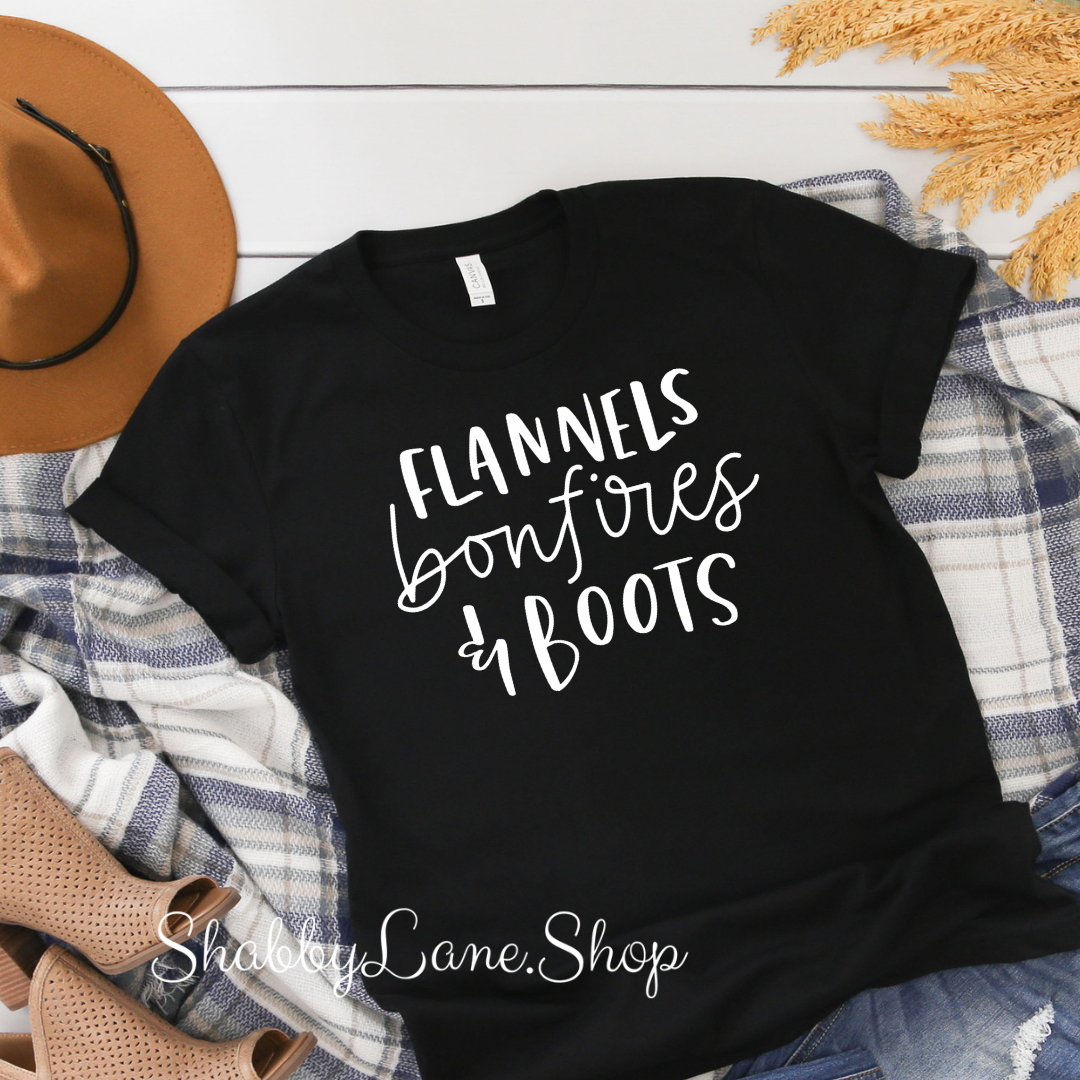 Flannels Bonfires and boots - T-shirt Black tee Shabby Lane