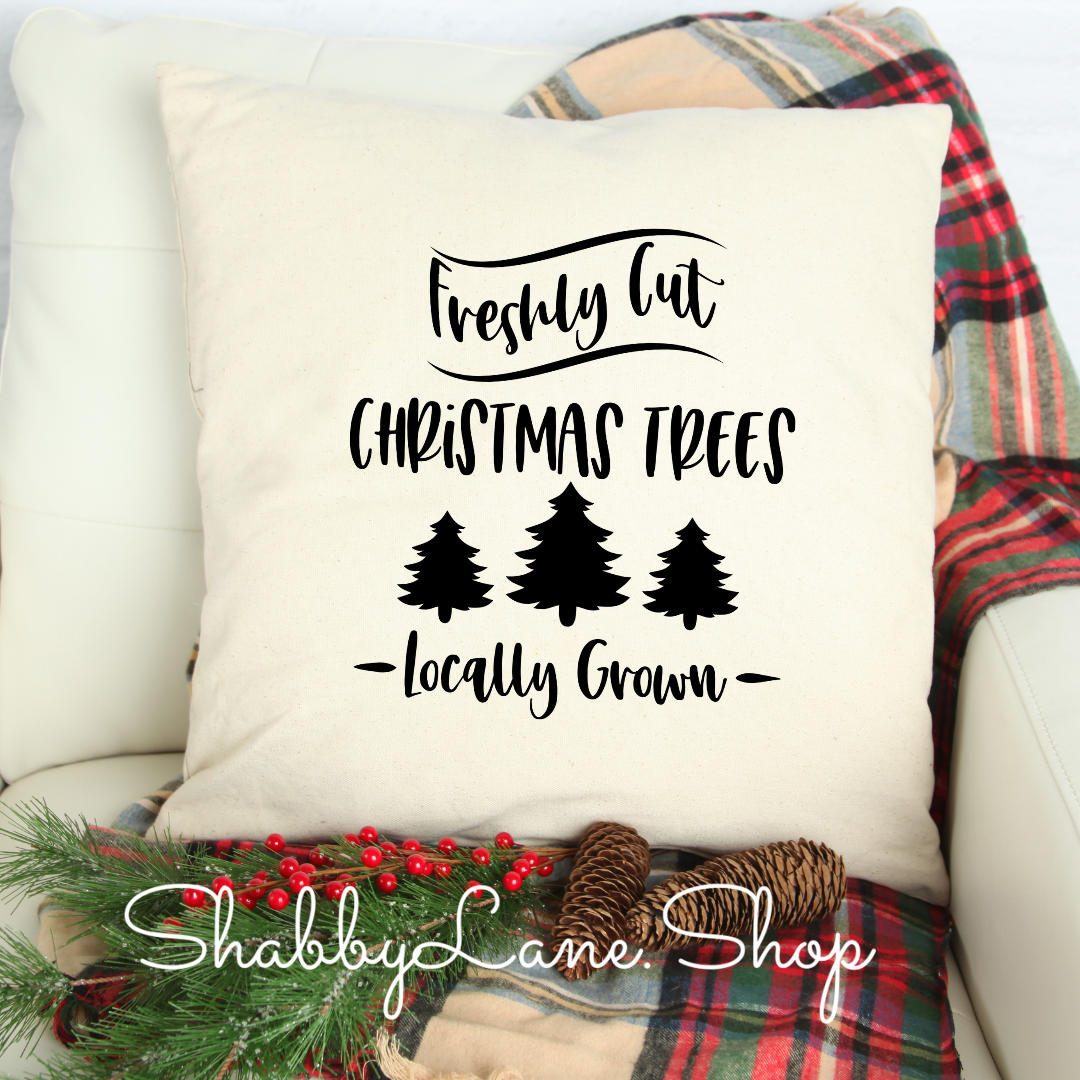 Freshly cut Christmas trees- white pillow Shabby Lane