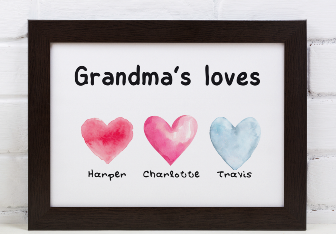 Grandma’s Loves 3 children names - personalized 8x10 print Shabby Lane