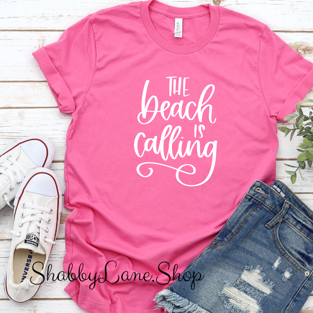 The Beach is Calling - Pink T-shirt tee Shabby Lane
