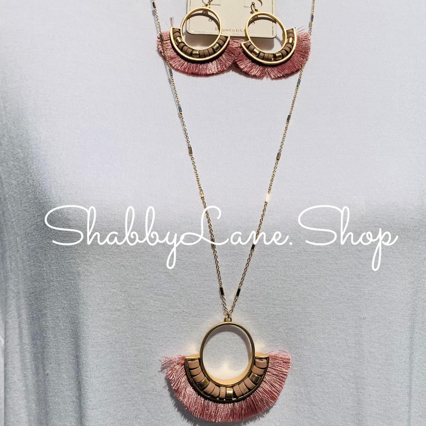 Fan Tassel necklace -Dusty Rose Shabby Lane