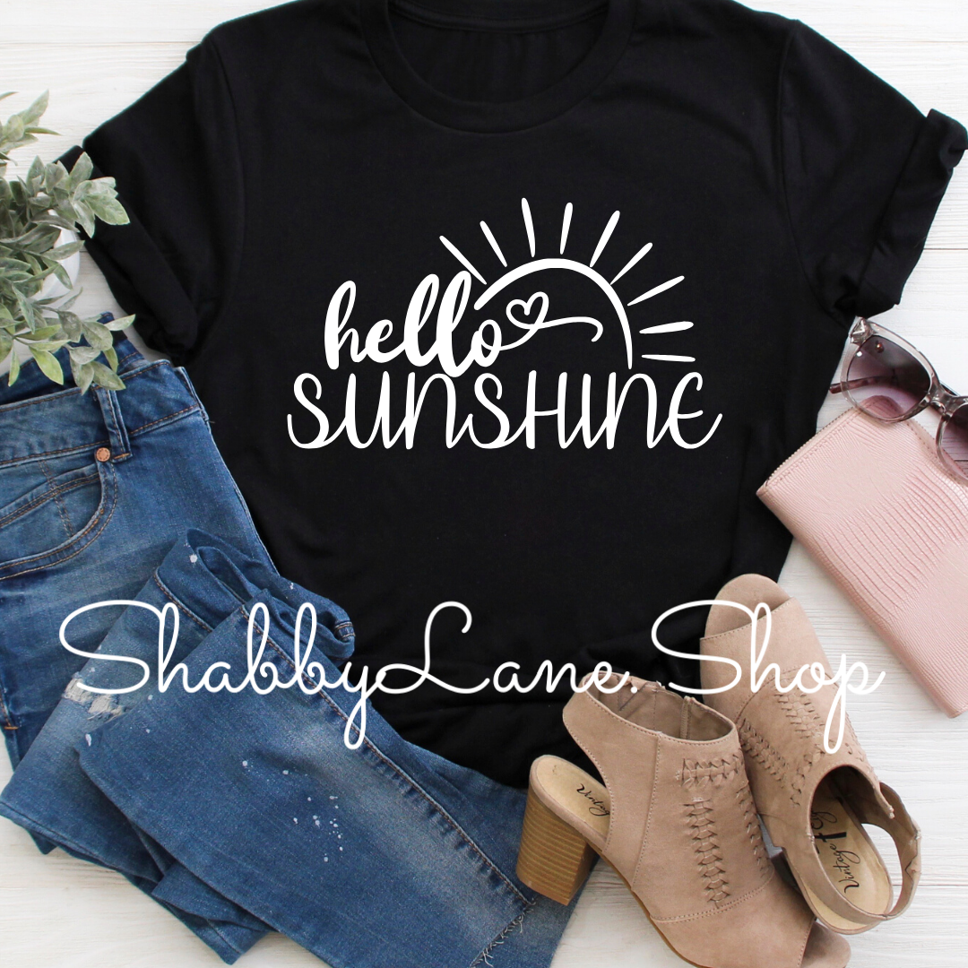 Hello Sunshine! - black tee Shabby Lane