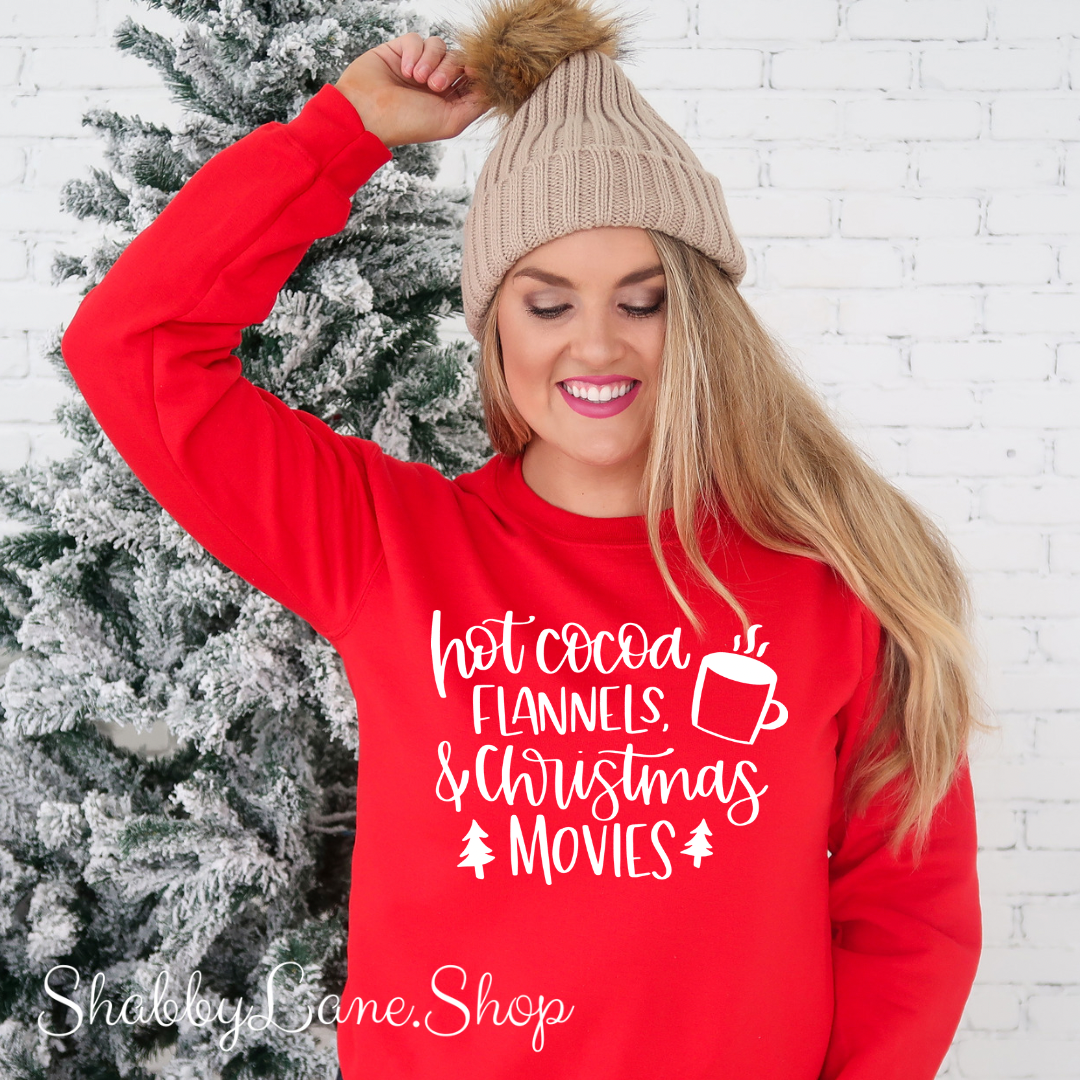 Hot cocoa flannels Christmas movies - sweatshirt- red tee Shabby Lane