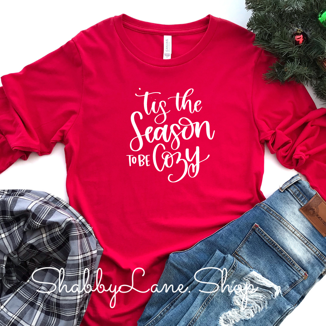 ‘Tis the season to be cozy - red long sleeve tee Shabby Lane